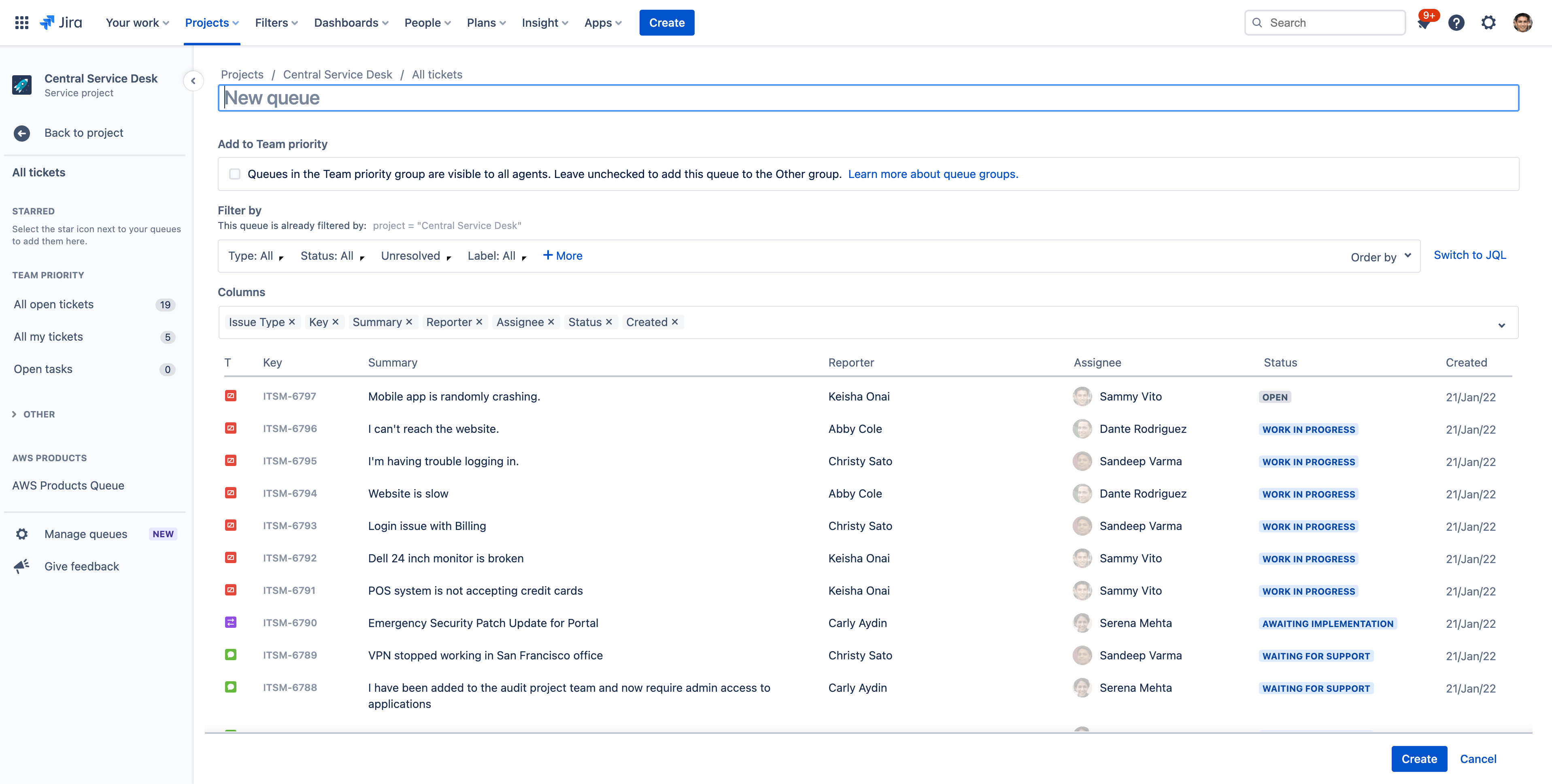 Tworzenie nowej kolejki w Jira Service Management