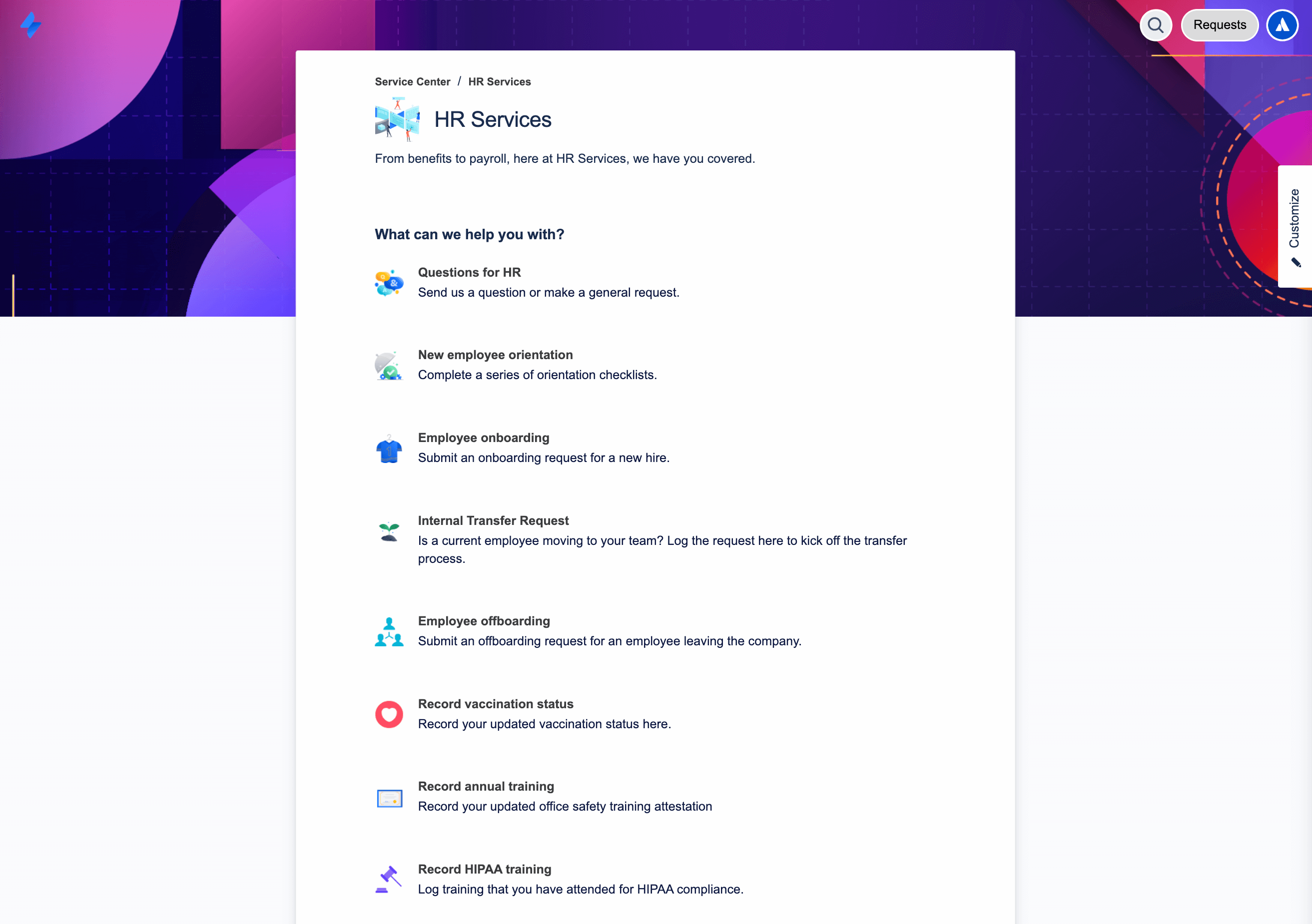 Przykładowy portal usługowy w Jira Service Management