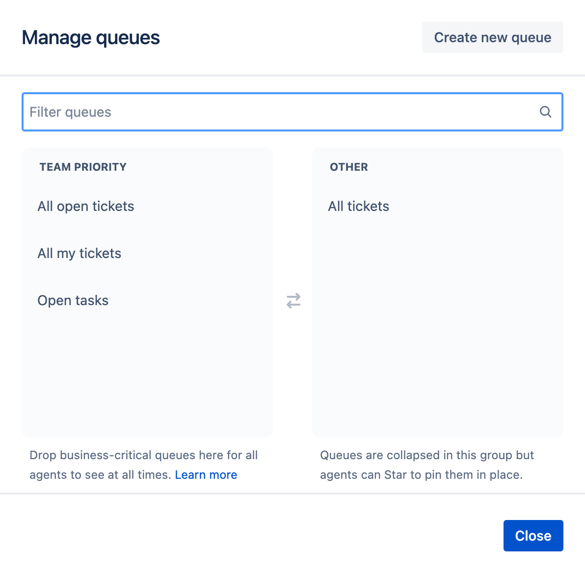 Ekran zarządzania kolejkami w Jira Service Management